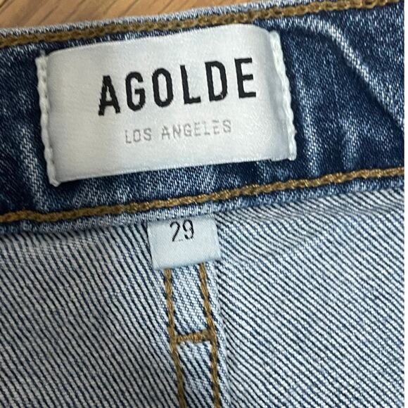 Agolde Riley Medium Wash Button Fly High Rise Cropped Denim Jeans  29 - Picture 2 of 6